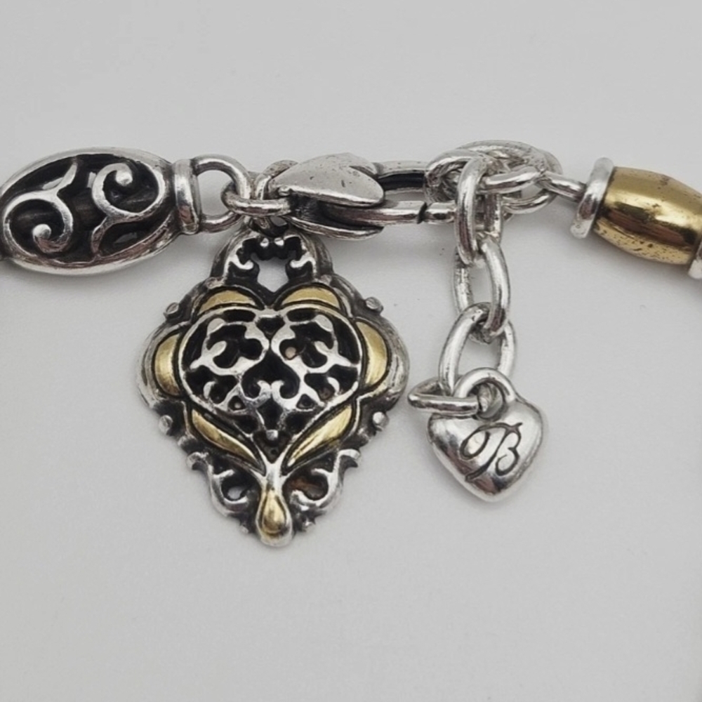 Brighton Symphony 2 Tone Scrolled Bracelet Silver and Gold Heart Charm Bracelet